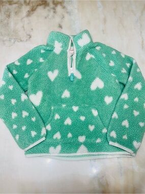 Cat & Jack Mint Green Sherpa Half-Zip Pullover with White Hearts
